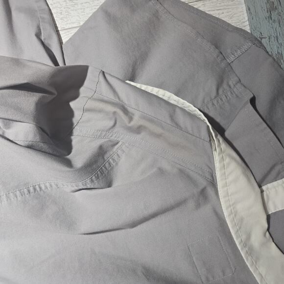 Express Essential Shirt Grey White Trim Silver Chain Accents Button-up Blouse XL - Picture 11 of 11